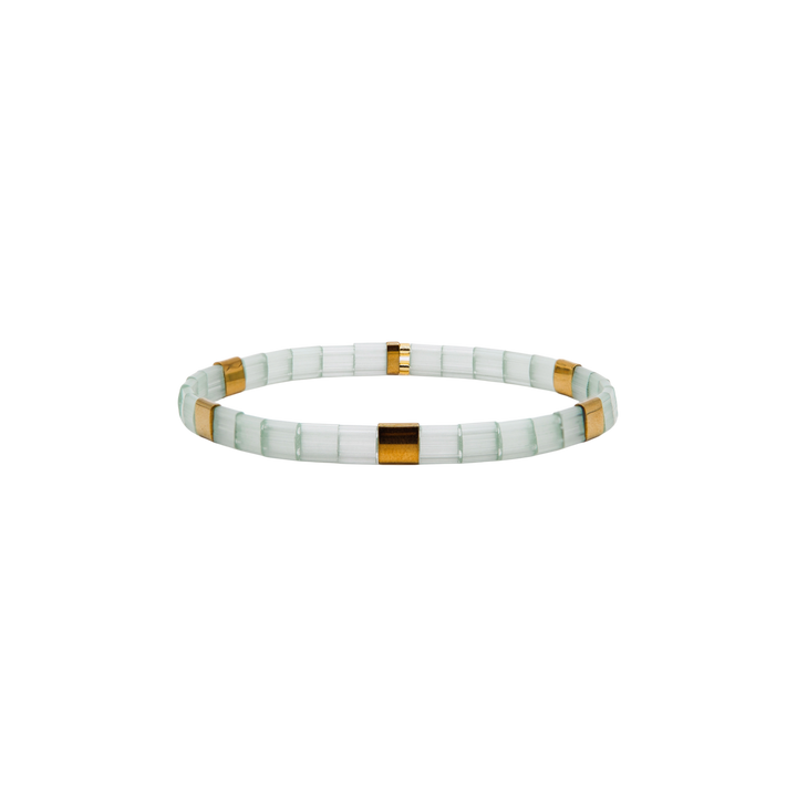 Celeste Tila Bracelet – mint and gold Miyuki glass bead stretch bracelet – Sugar Bean Jewelry