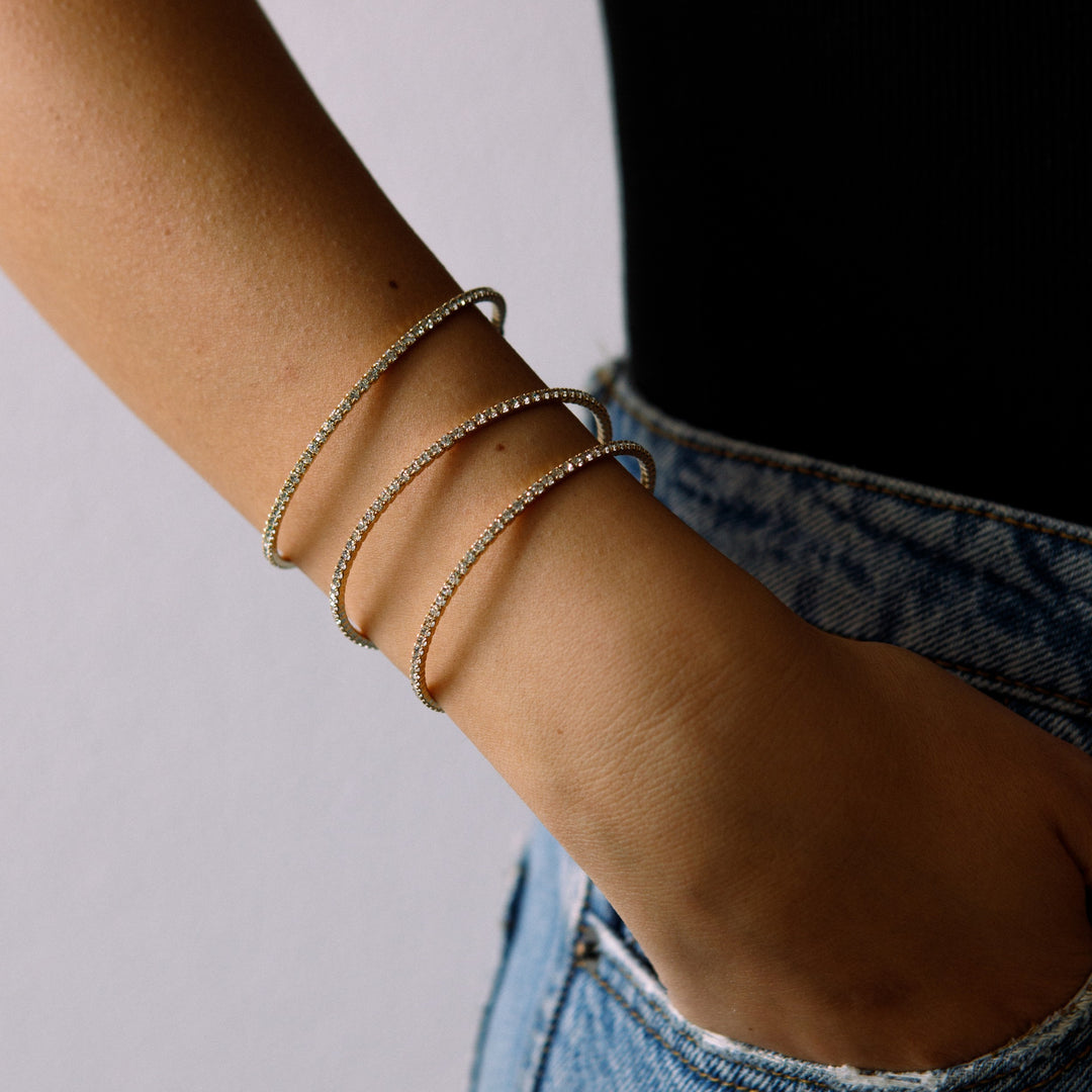 Classic crystal bangle bracelet gold stacked – Sugar Bean Jewelry