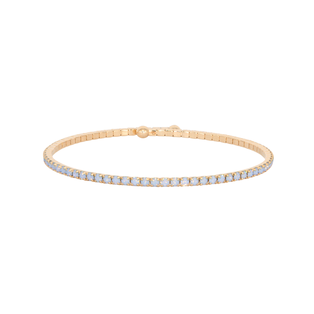 Blue Opal Classic Crystal Bangle Bracelet on white background — periwinkle blue Swarovski crystal, Sugar Bean Jewelry