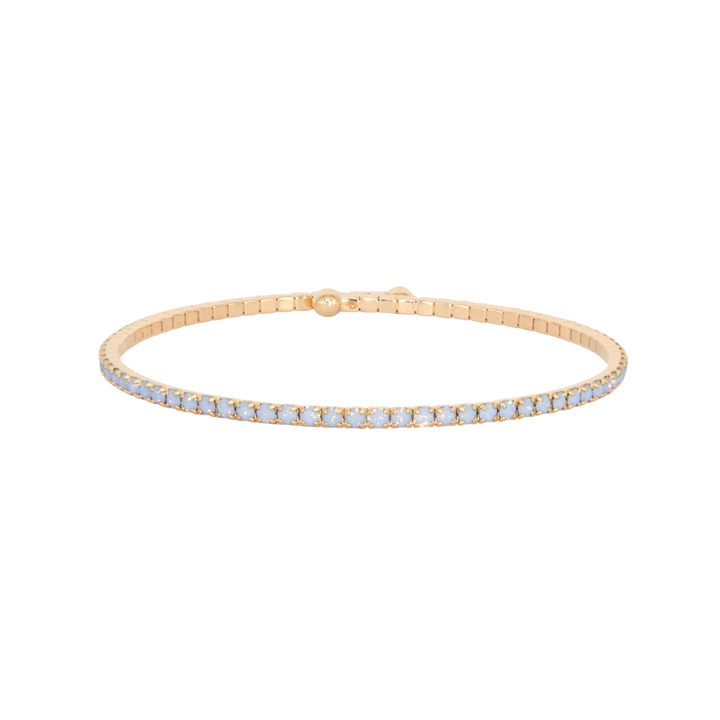 Blue Opal Classic Crystal Bangle Bracelet on white background — periwinkle blue Swarovski crystal, Sugar Bean Jewelry
