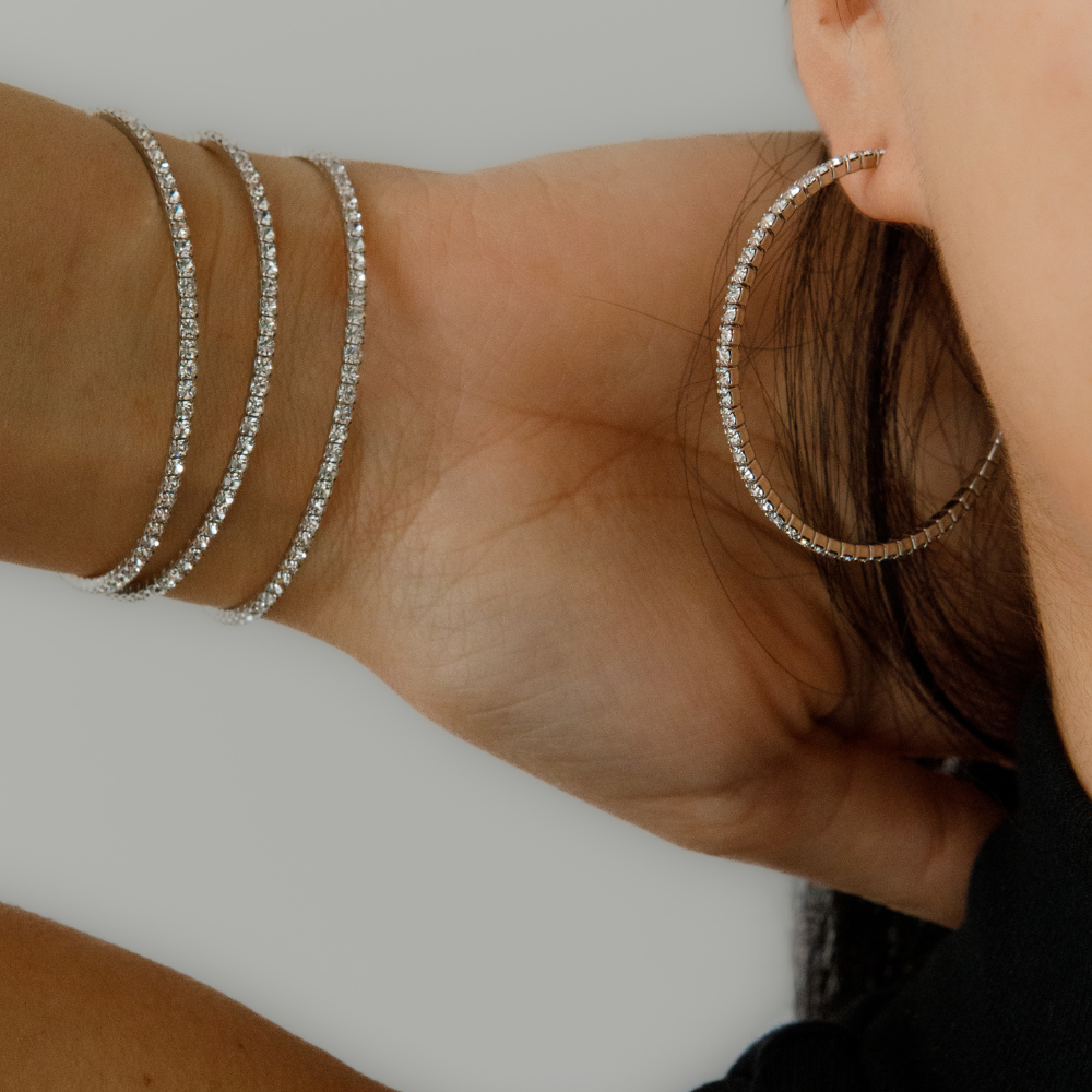 CRYSTAL HOOPS SILVER