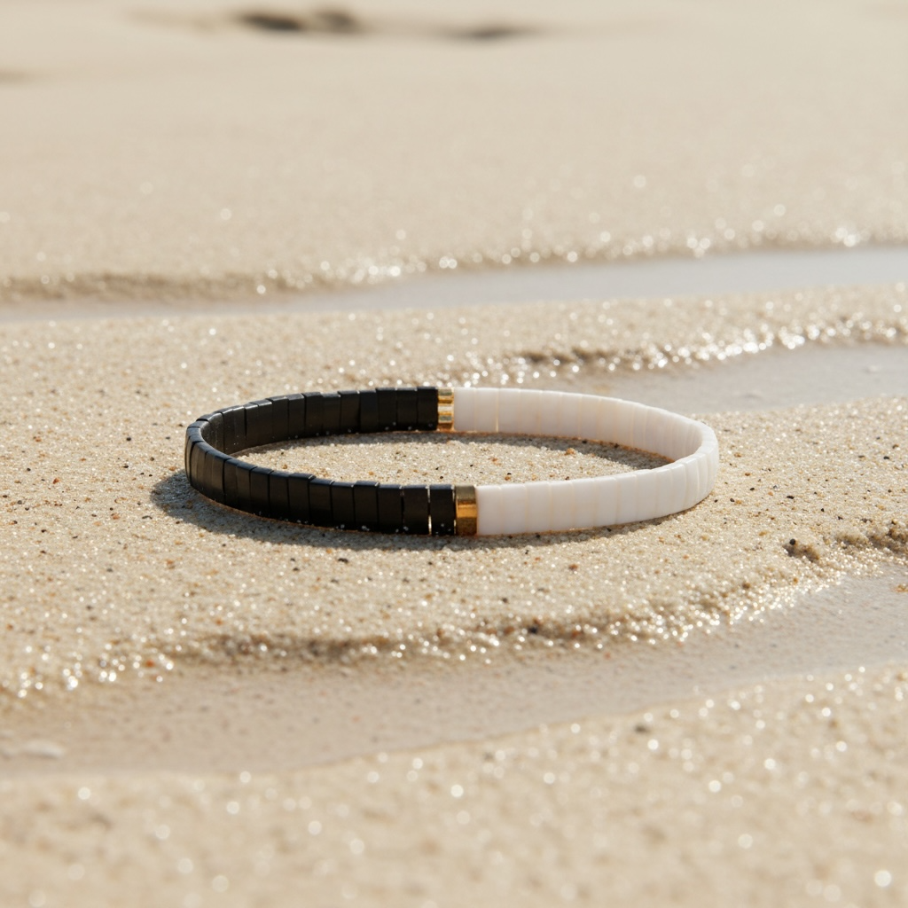 Contrast Tila Bracelet styled on sand – Sugar Bean Jewelry