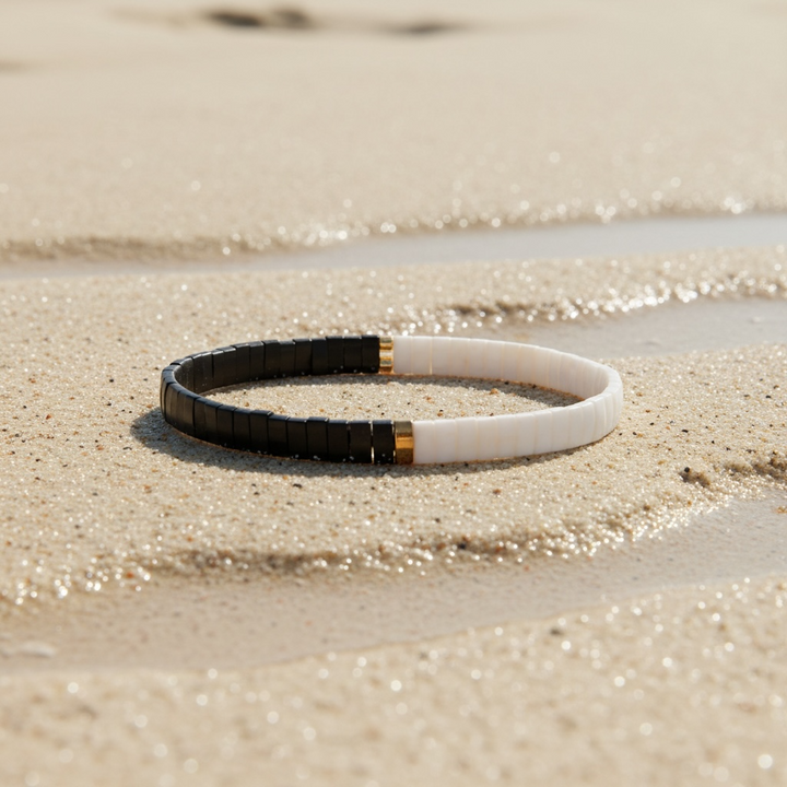Contrast Tila Bracelet styled on sand – Sugar Bean Jewelry