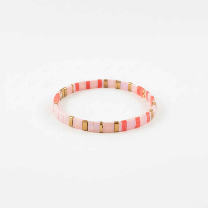 Coral Sands Tila Bracelet laid flat on white background showing stackable stretch design