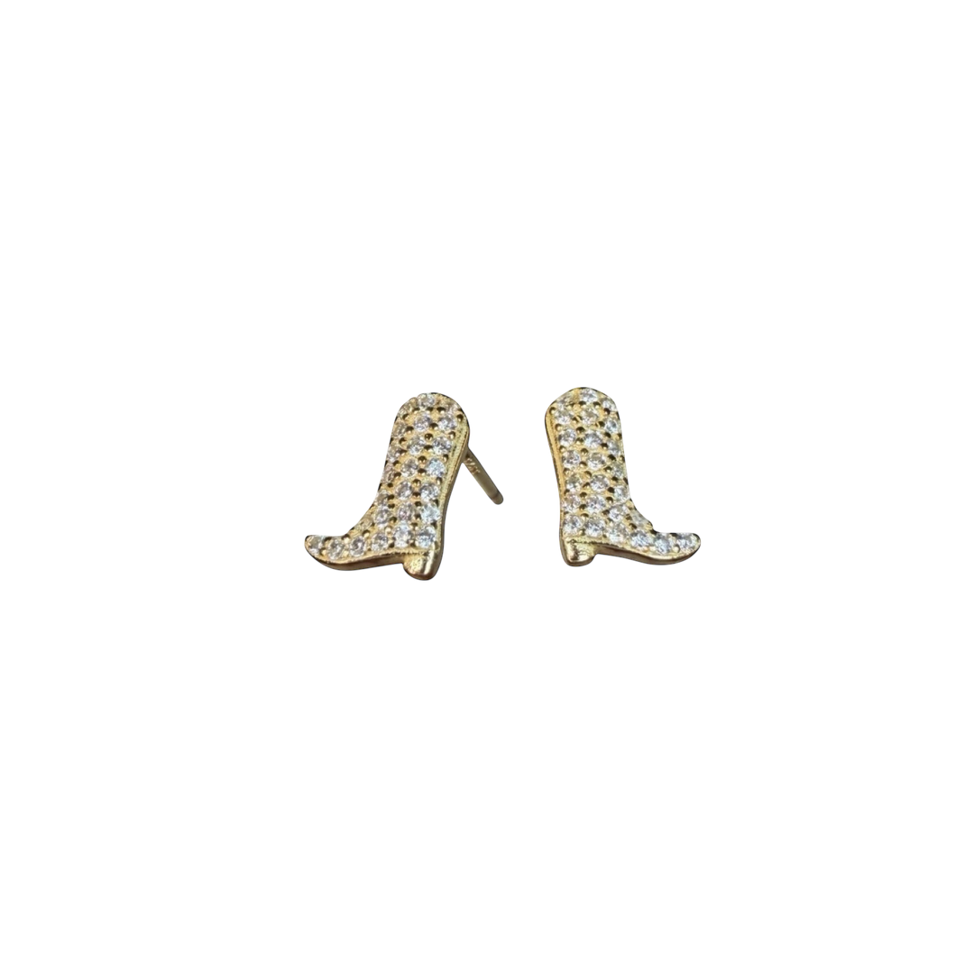 Cowboy Boot Stud Earrings – sterling silver with diamond simulant stones – Sugar Bean Jewelry