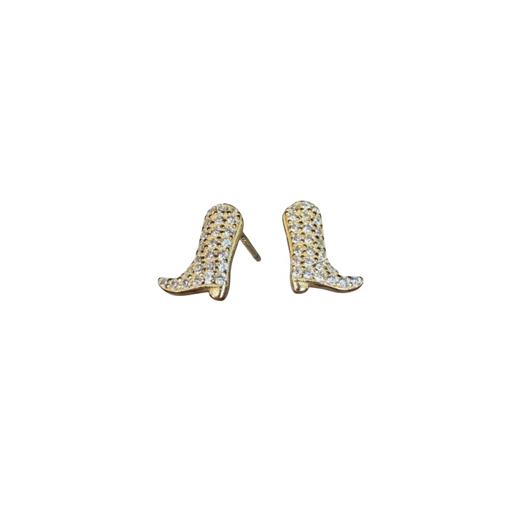 Cowboy Boot Stud Earrings – sterling silver with diamond simulant stones – Sugar Bean Jewelry