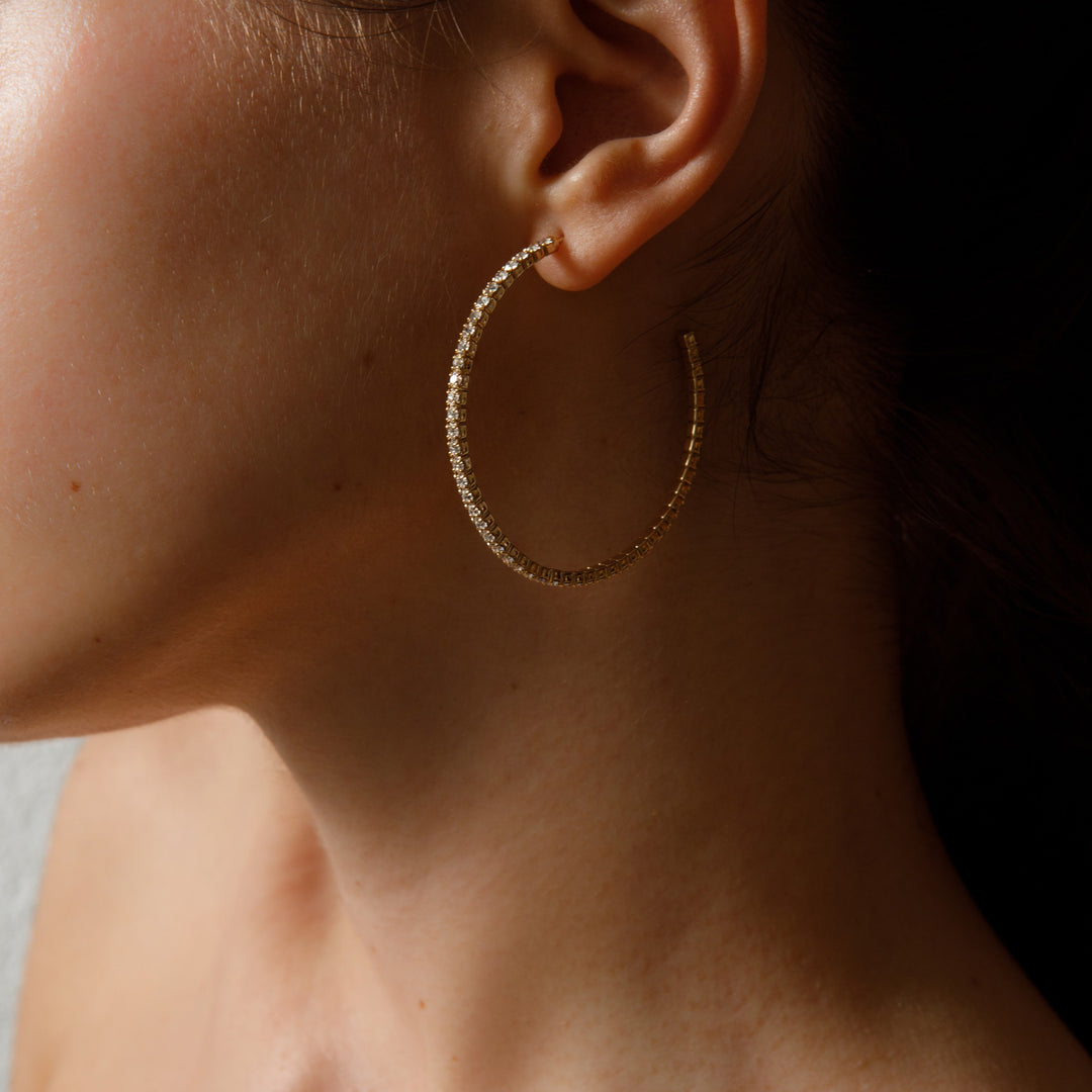 Crystal gold hoop earrings worn – Sugar Bean Jewelry
