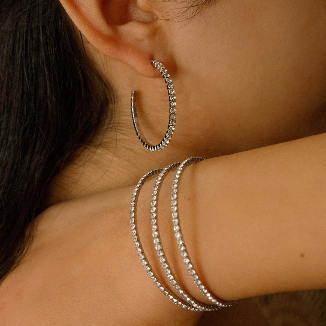 Crystal silver hoop earrings side profile – Sugar Bean Jewelry