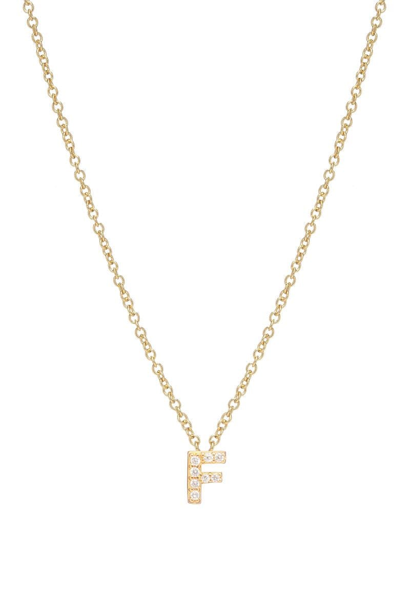 Petite Diamond Initial Necklace, letter F – 18k yellow gold plated sterling silver with genuine diamond pavé pendant – Sugar Bean Jewelry