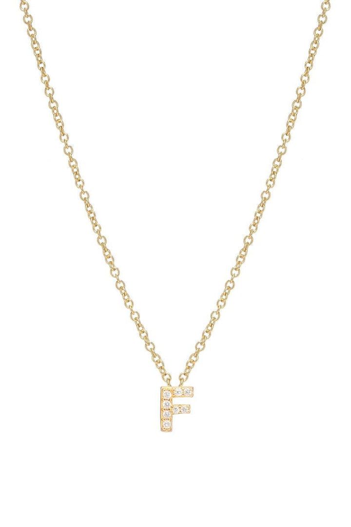 Petite Diamond Initial Necklace, letter F – 18k yellow gold plated sterling silver with genuine diamond pavé pendant – Sugar Bean Jewelry