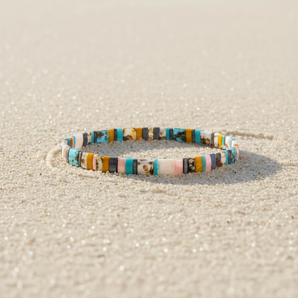 Free Spirit Tila Bracelet styled on sand – Sugar Bean Jewelry