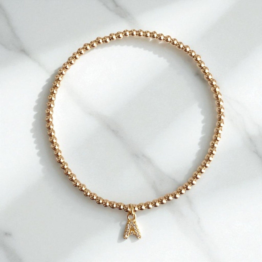 Mini Letter Charm Bracelet • 2.5mm Gold Fill Beads