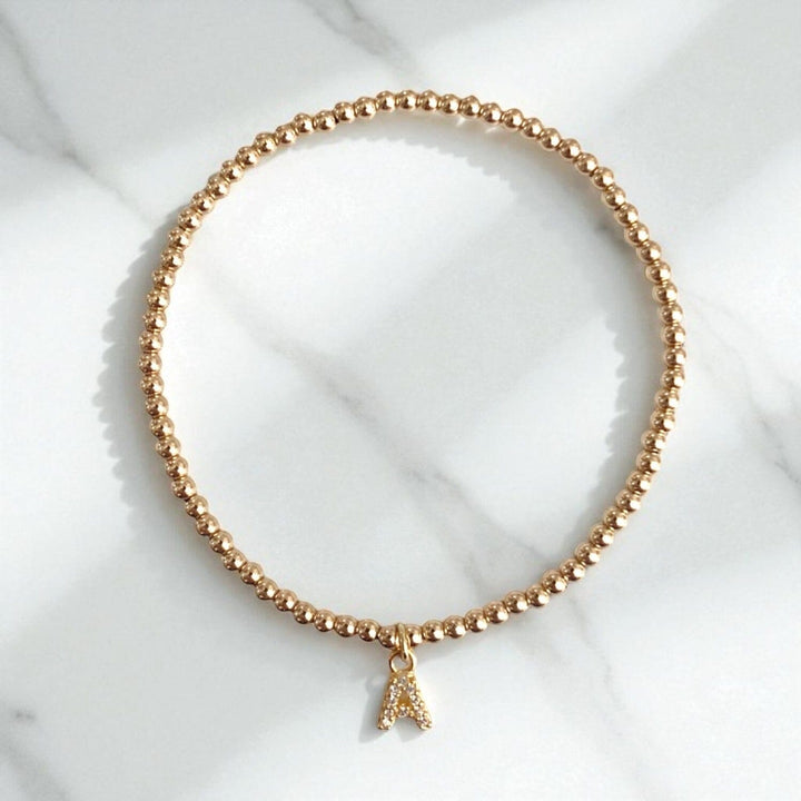 Mini Letter Charm Bracelet • 2.5mm Gold Fill Beads