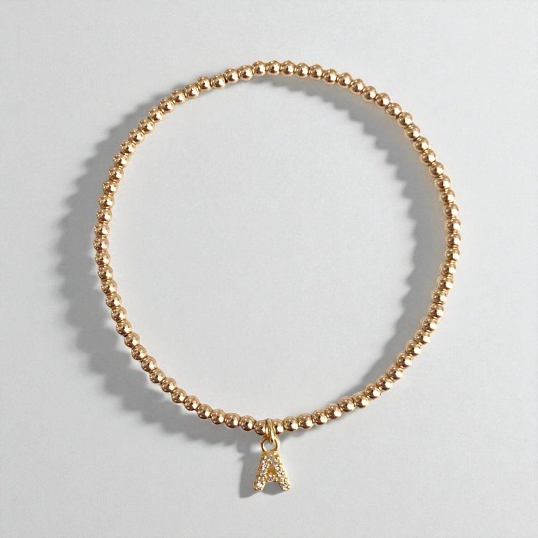 Mini Letter Charm Bracelet • 2.5mm Gold Fill Beads