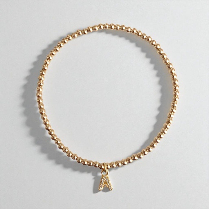 Mini Letter Charm Bracelet • 2.5mm Gold Fill Beads