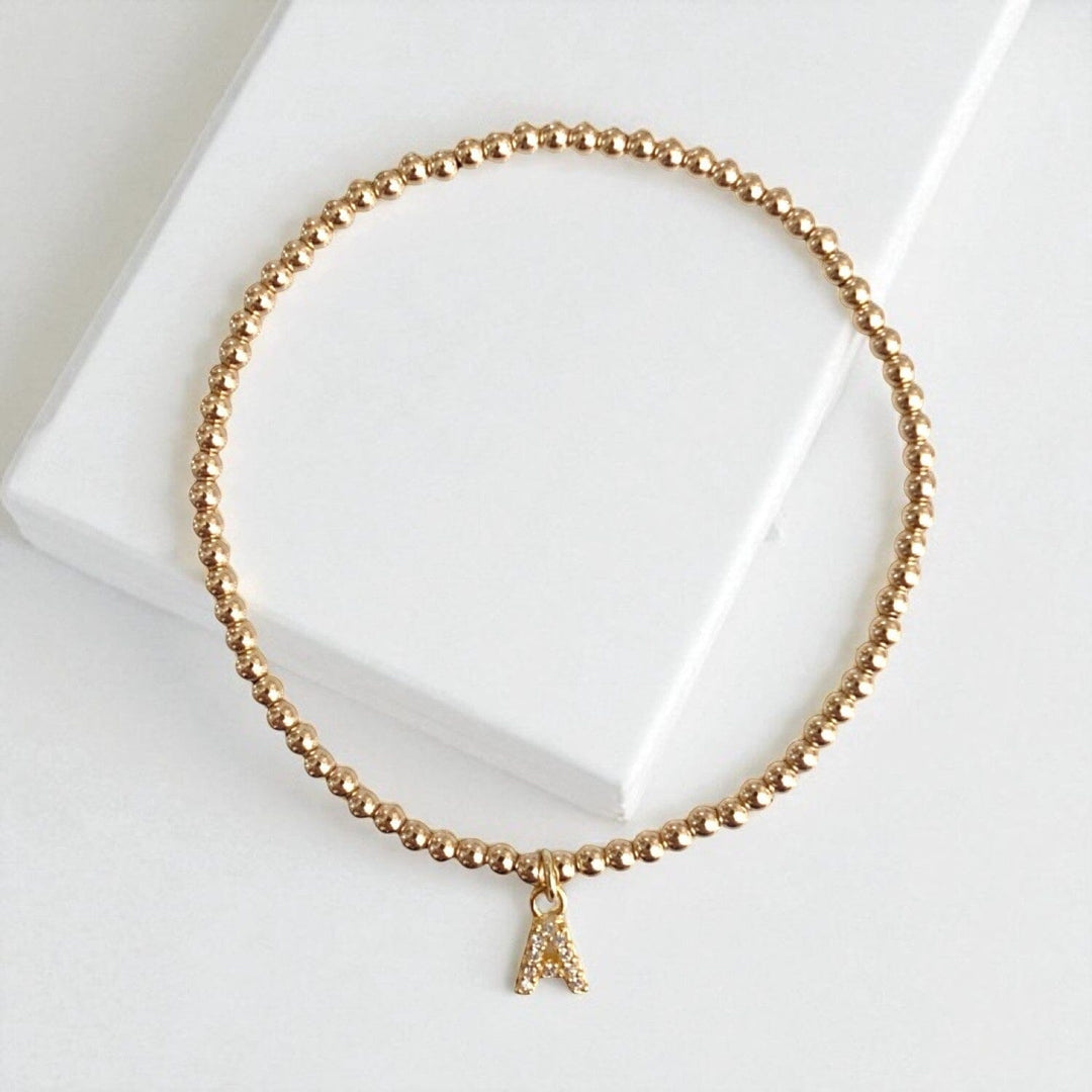 Mini Letter Charm Bracelet • 2.5mm Gold Fill Beads