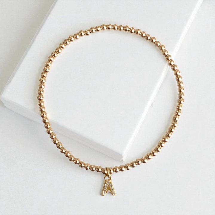 Mini Letter Charm Bracelet • 2.5mm Gold Fill Beads