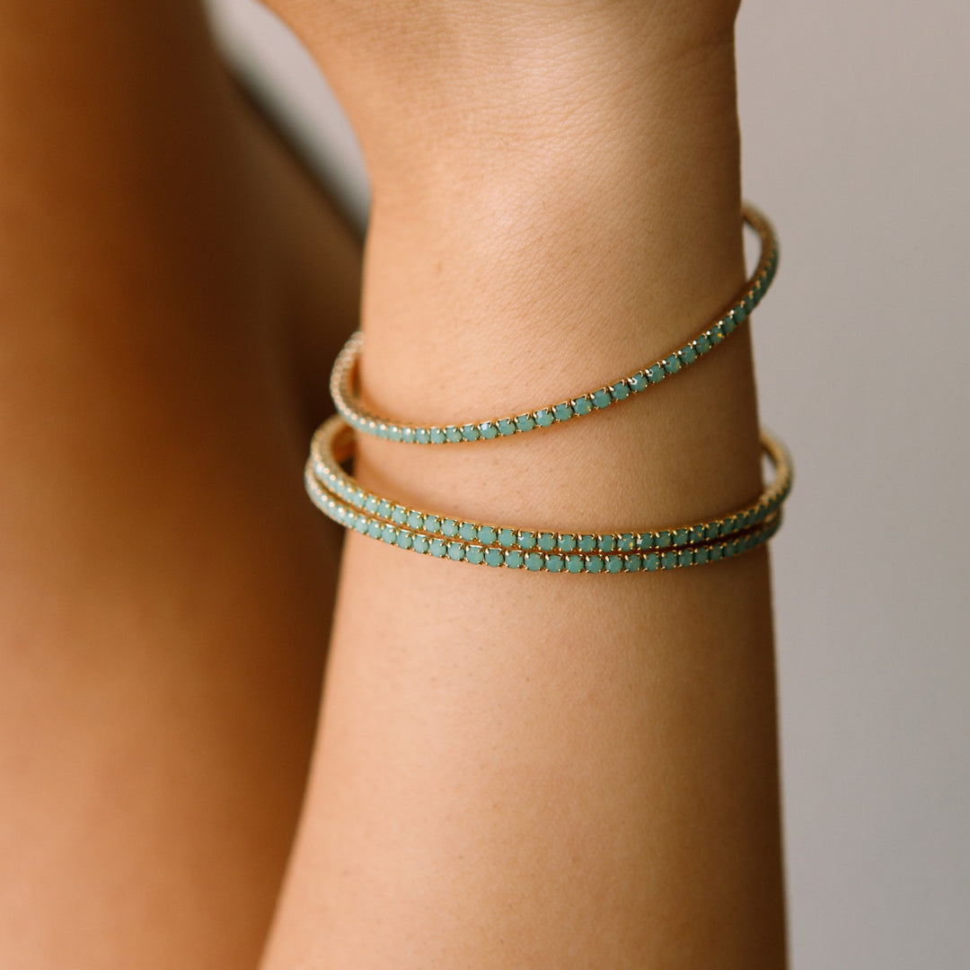 Green opal classic crystal bangle bracelet close up – Sugar Bean Jewelry