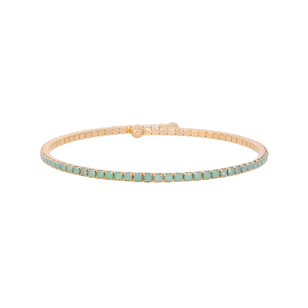 Green Opal Classic Crystal Bangle Bracelet – Swarovski green opal crystals in 18k gold plating – Sugar Bean Jewelry