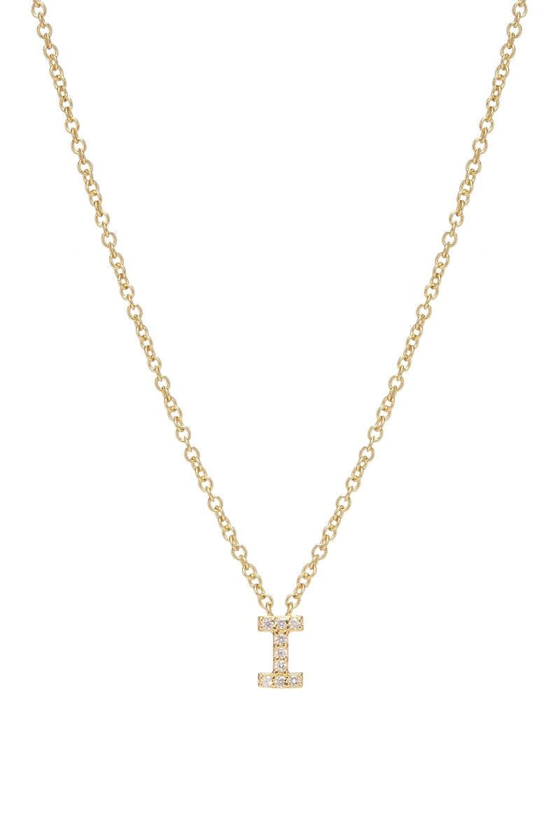Petite Diamond Initial Necklace, letter I – 18k yellow gold plated sterling silver with genuine diamond pavé pendant – Sugar Bean Jewelry