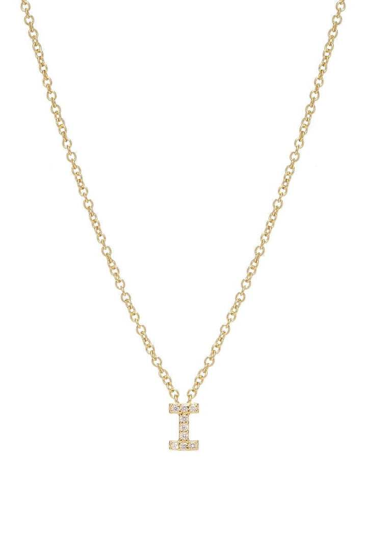 Petite Diamond Initial Necklace, letter I – 18k yellow gold plated sterling silver with genuine diamond pavé pendant – Sugar Bean Jewelry