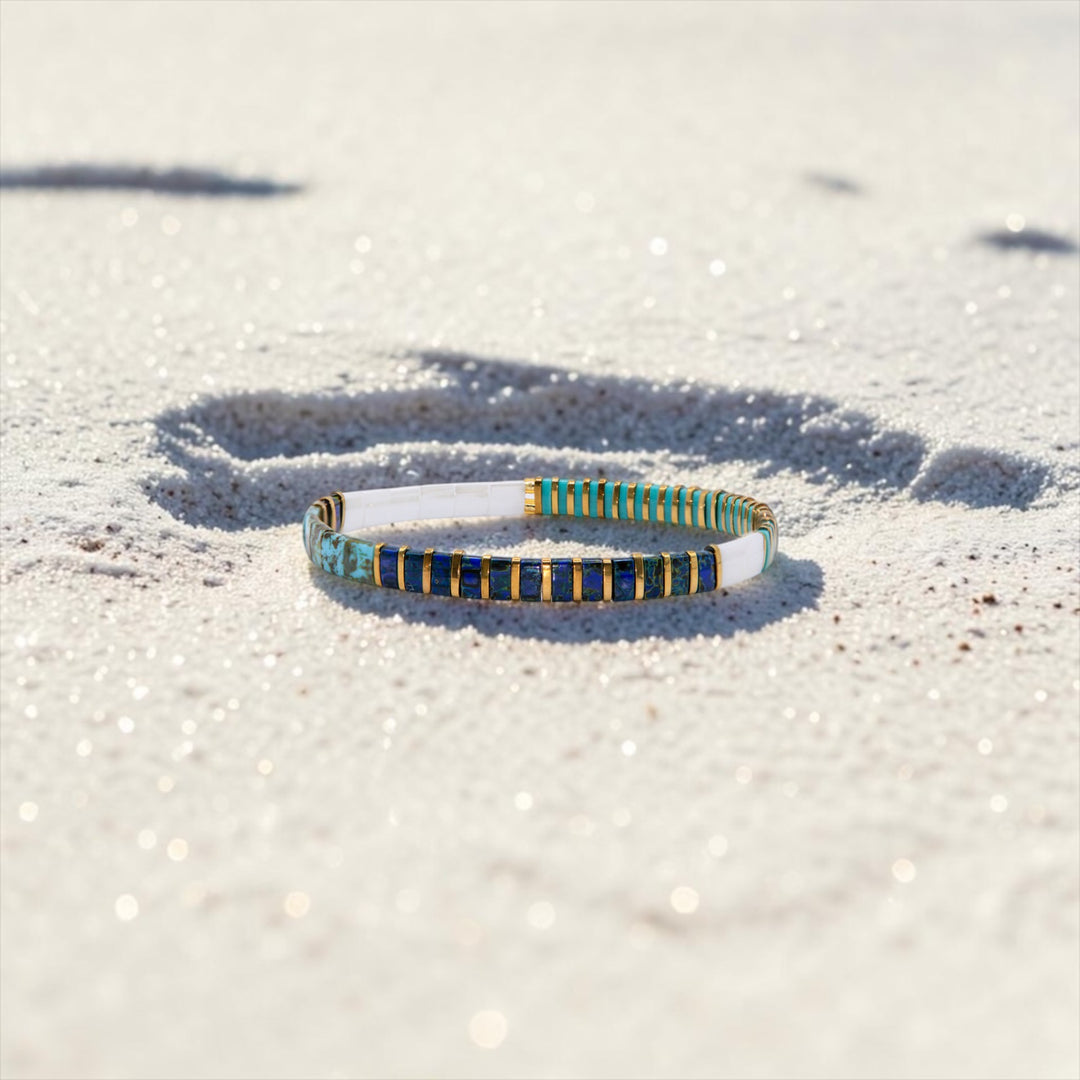 Indigo Isle Tila Bracelet styled on sand – Sugar Bean Jewelry