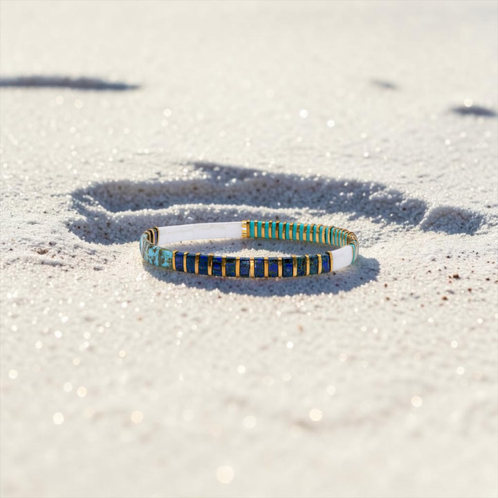 Indigo Isle Tila Bracelet styled on sand – Sugar Bean Jewelry