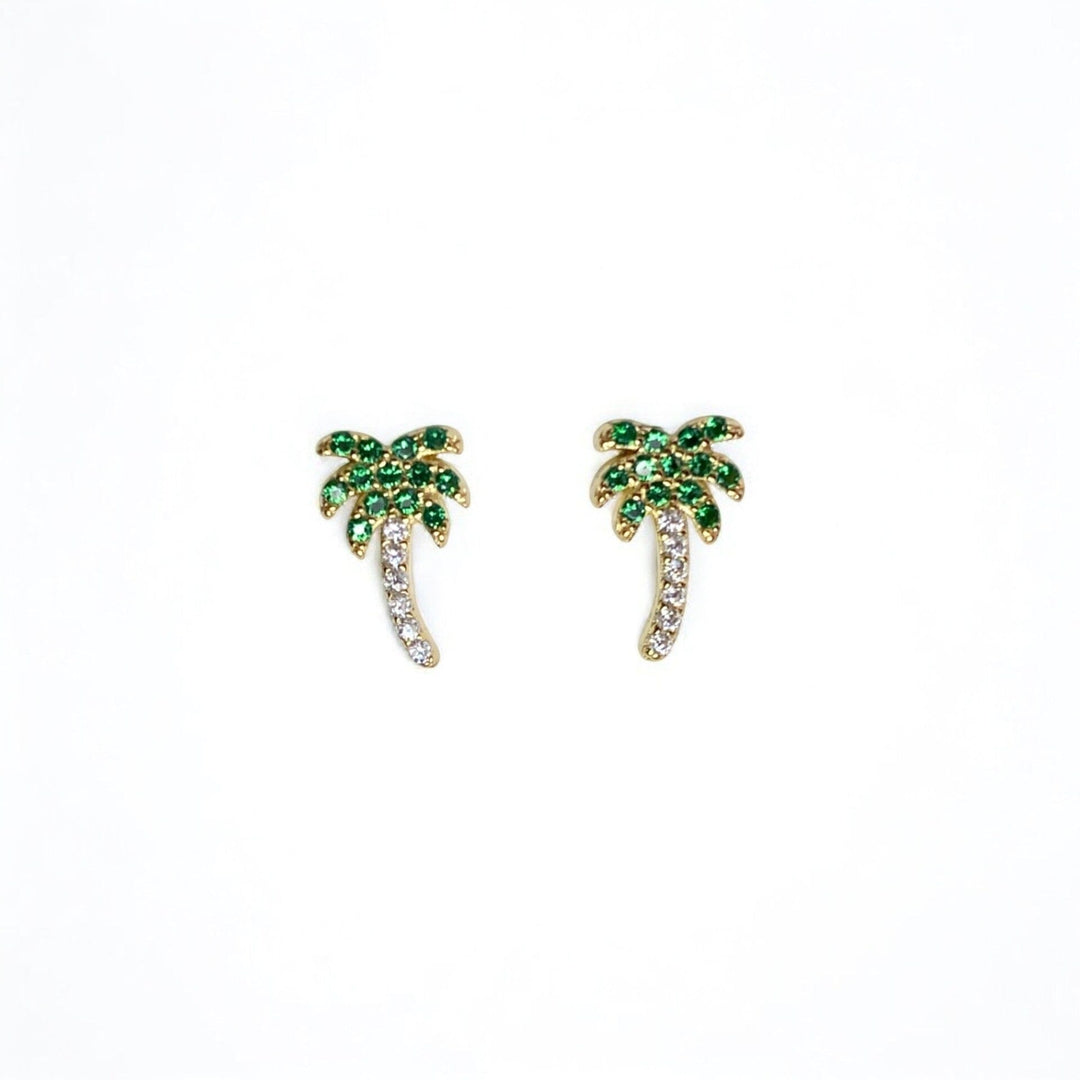 Mini Palm Tree Studs – sterling silver with lab-grown diamonds and green spinel – Sugar Bean Jewelry