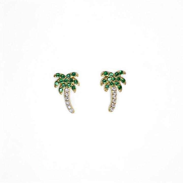 Mini Palm Tree Studs – sterling silver with lab-grown diamonds and green spinel – Sugar Bean Jewelry