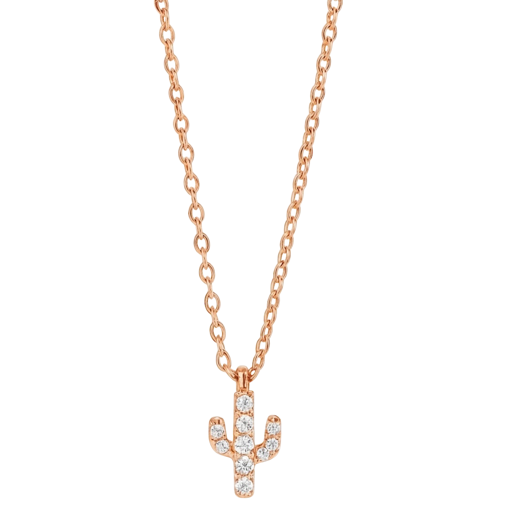 Mini Pavé Cactus Necklace – sterling silver cactus pendant with diamond simulant stones – Sugar Bean Jewelry