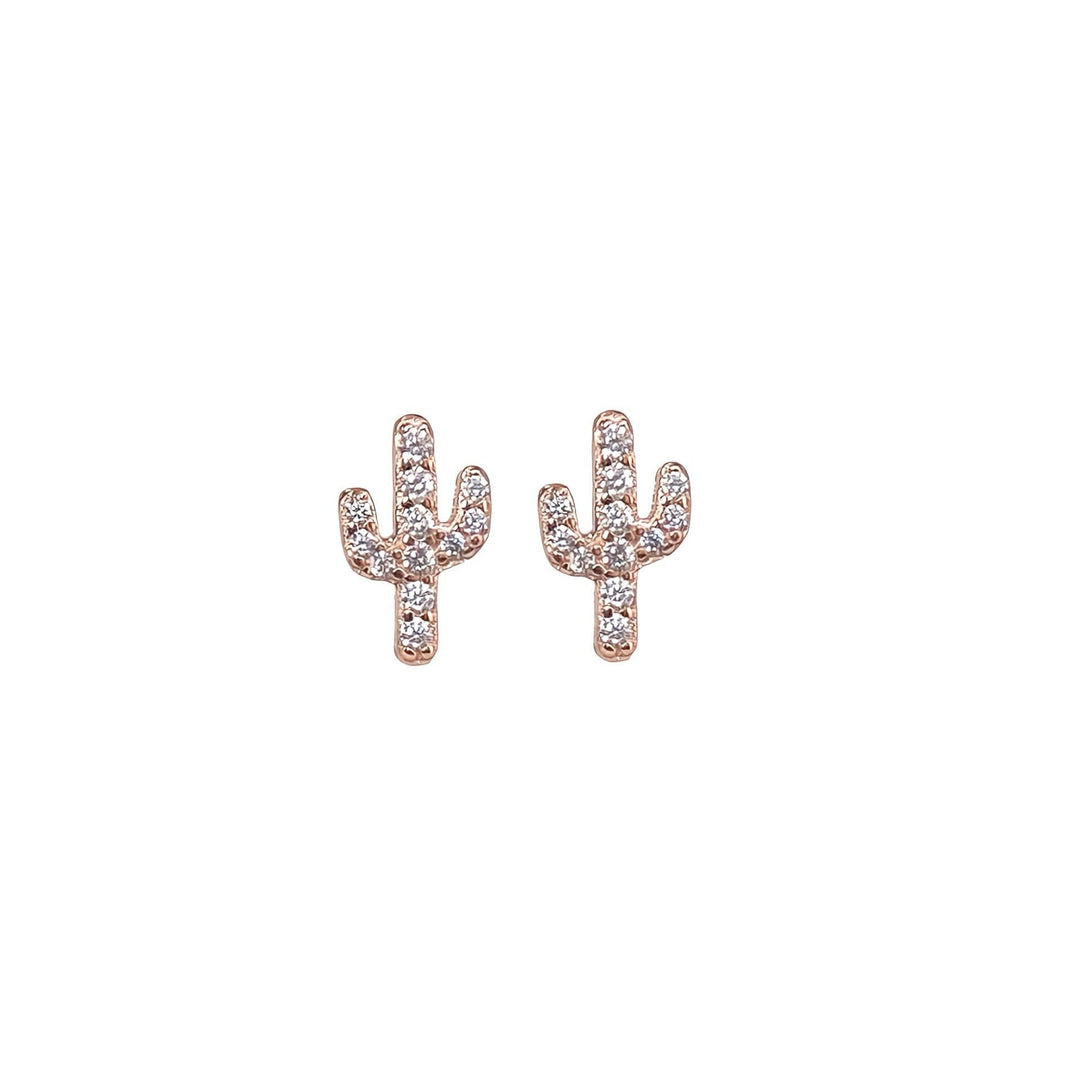Mini Pavé Cactus Studs – sterling silver stud earrings with diamond simulant stones – Sugar Bean Jewelry