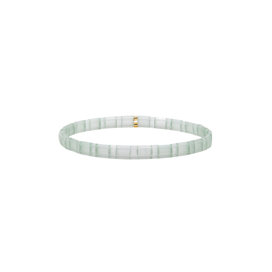 Mist Tila Bracelet – pale mint and white Miyuki glass bead stretch bracelet – Sugar Bean Jewelry