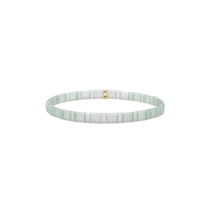 Mist Tila Bracelet – pale mint and white Miyuki glass bead stretch bracelet – Sugar Bean Jewelry
