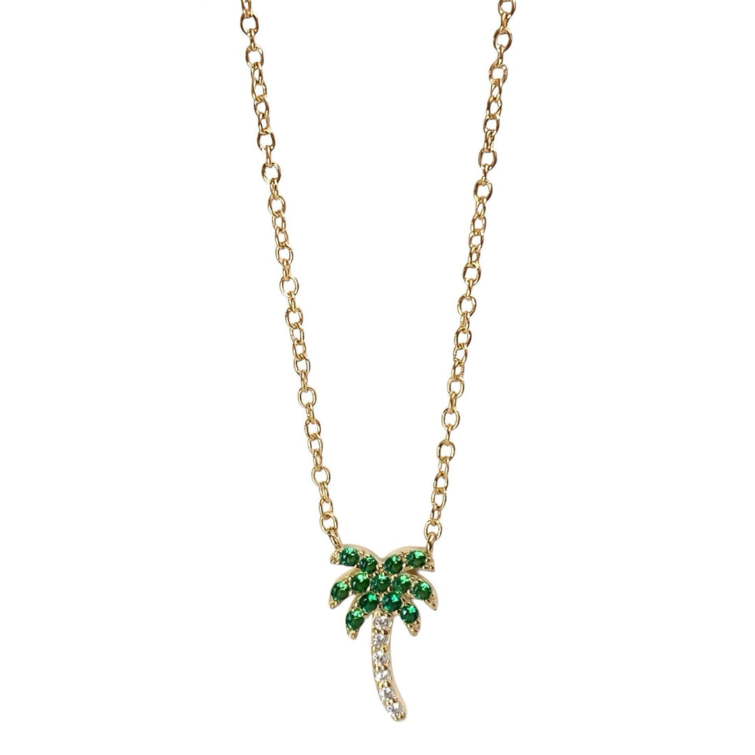 Palm Tree Necklace – sterling silver pendant with lab-grown diamonds and green spinel – Sugar Bean Jewelry