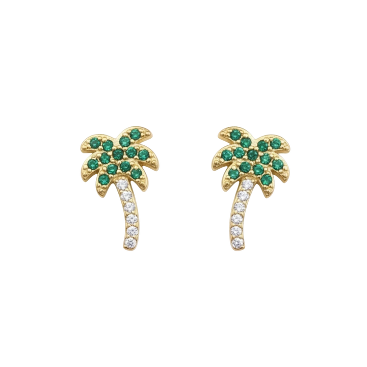 Palm Tree Studs – sterling silver with lab-grown diamonds and green spinel – Sugar Bean Jewelry