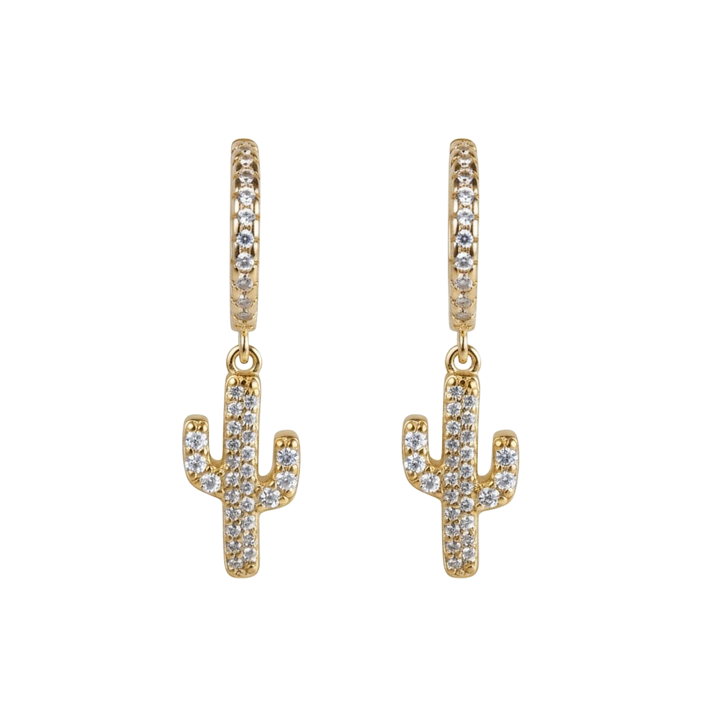 Pavé Cactus Huggie Earrings – sterling silver with diamond simulant stones – Sugar Bean Jewelry