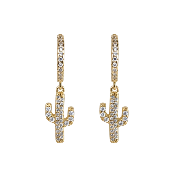 Pavé Cactus Huggie Earrings – sterling silver with diamond simulant stones – Sugar Bean Jewelry
