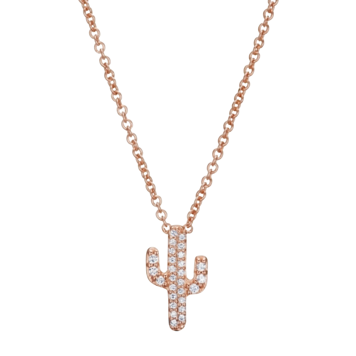 Pavé Cactus Necklace – sterling silver cactus pendant with diamond simulant stones – Sugar Bean Jewelry