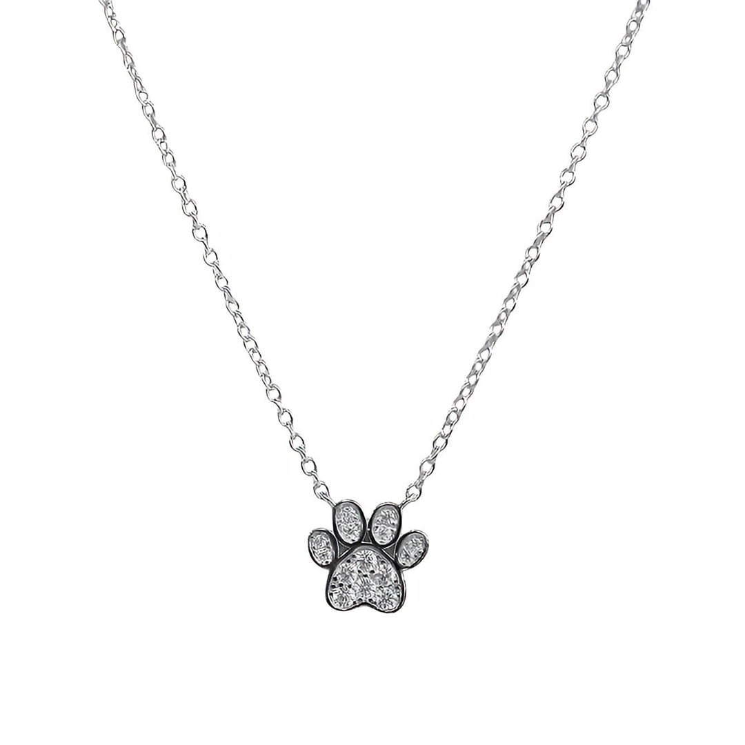 Paw Print Heart Necklace – sterling silver pendant with diamond simulant stones – Sugar Bean Jewelry