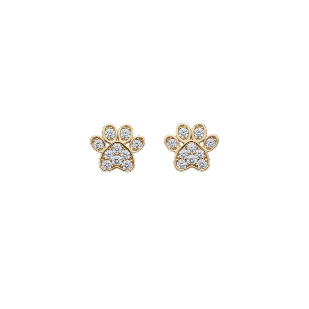 Paw Print Heart Studs – sterling silver stud earrings with diamond simulant stones – Sugar Bean Jewelry