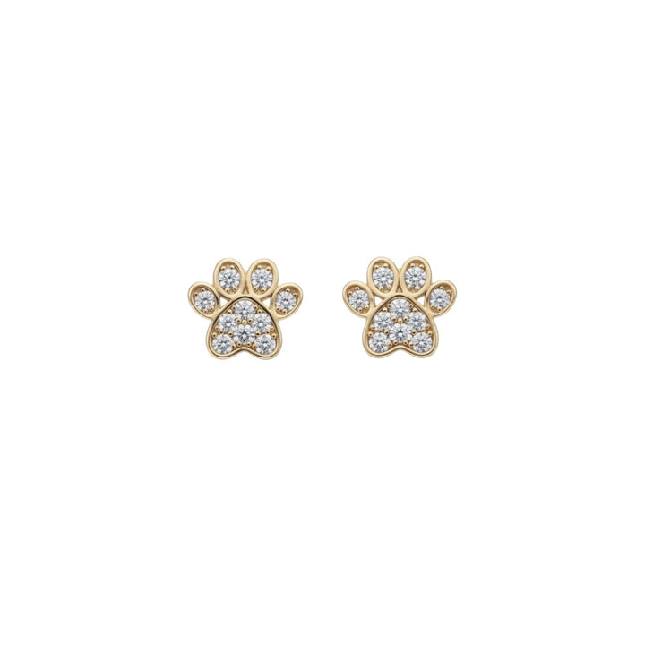 Paw Print Heart Studs – sterling silver stud earrings with diamond simulant stones – Sugar Bean Jewelry
