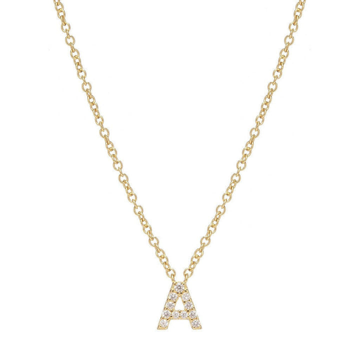 Petite Diamond Initial Necklace, letter A – 18k yellow gold plated sterling silver with genuine diamond pavé pendant – Sugar Bean Jewelry