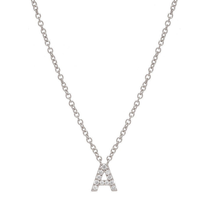 Petite Initial Necklace – white rhodium plated sterling silver with CZ diamond simulant pendant – Sugar Bean Jewelry