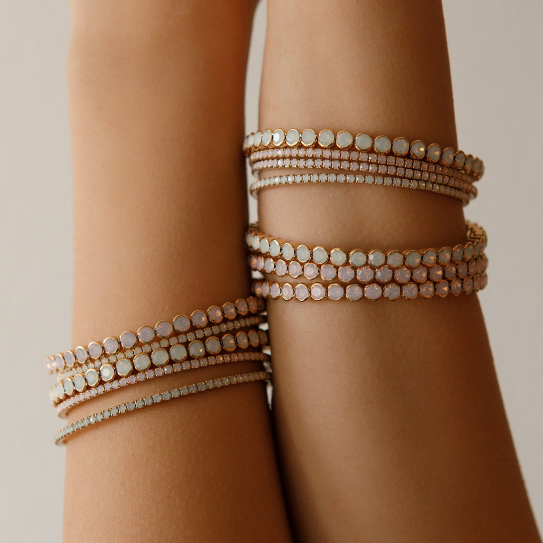 Pink opal classic crystal bangle bracelet lifestyle – Sugar Bean Jewelry