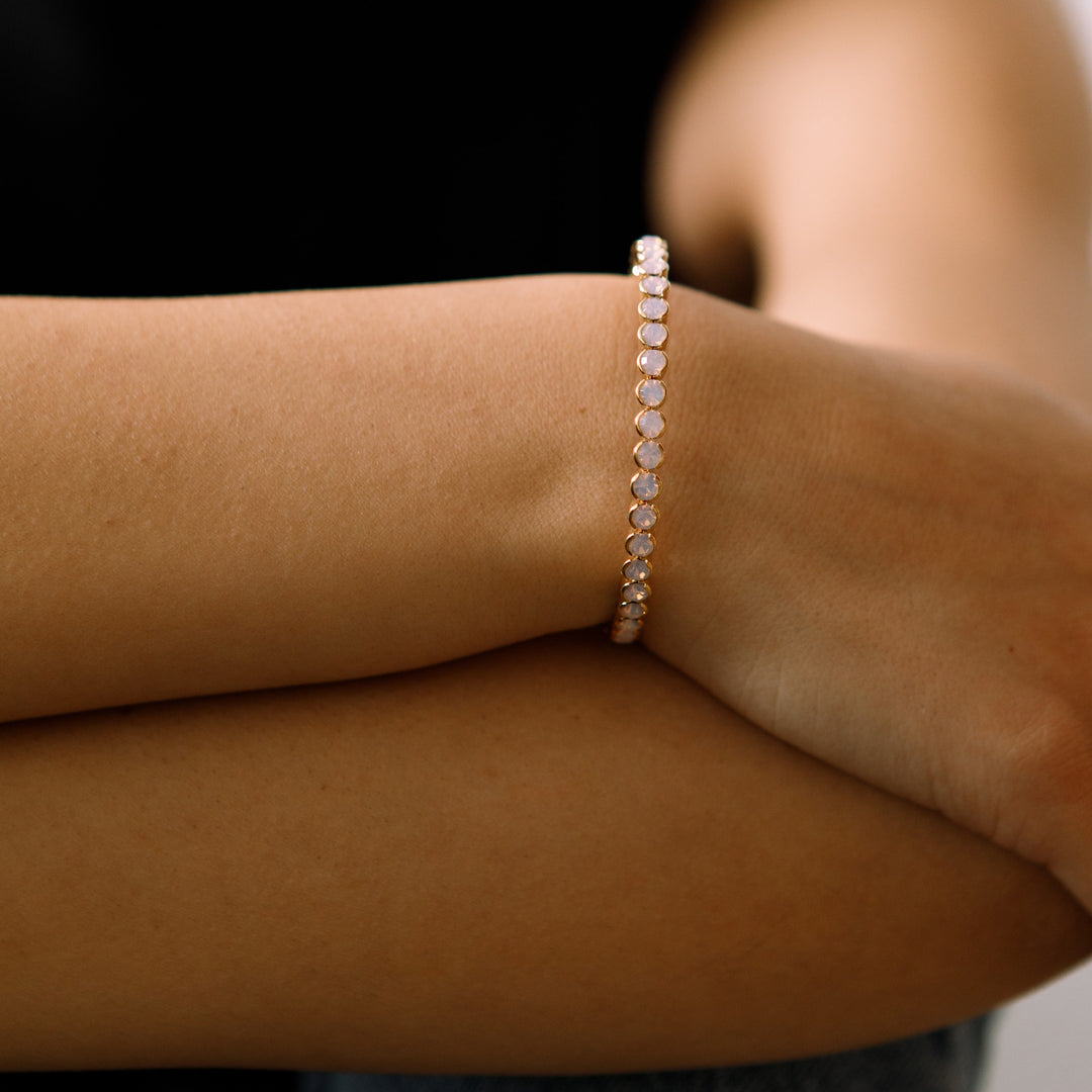 Pink opal statement crystal bangle bracelet close up – Sugar Bean Jewelry