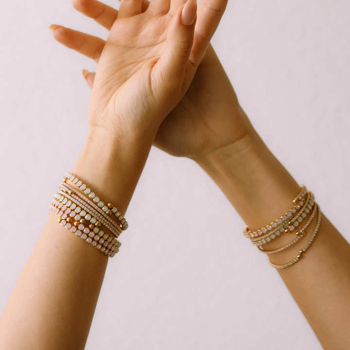 Pink opal statement crystal bangle bracelet layered – Sugar Bean Jewelry