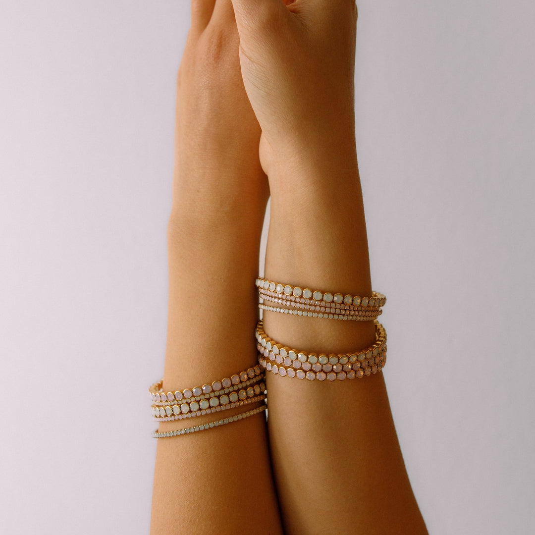 Pink opal statement crystal bangle bracelet lifestyle – Sugar Bean Jewelry