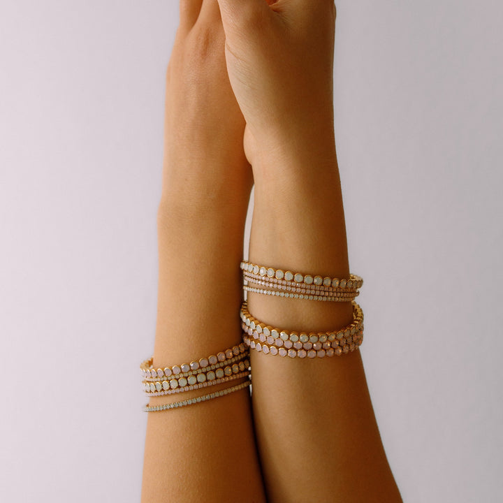 Pink opal statement crystal bangle bracelet lifestyle – Sugar Bean Jewelry