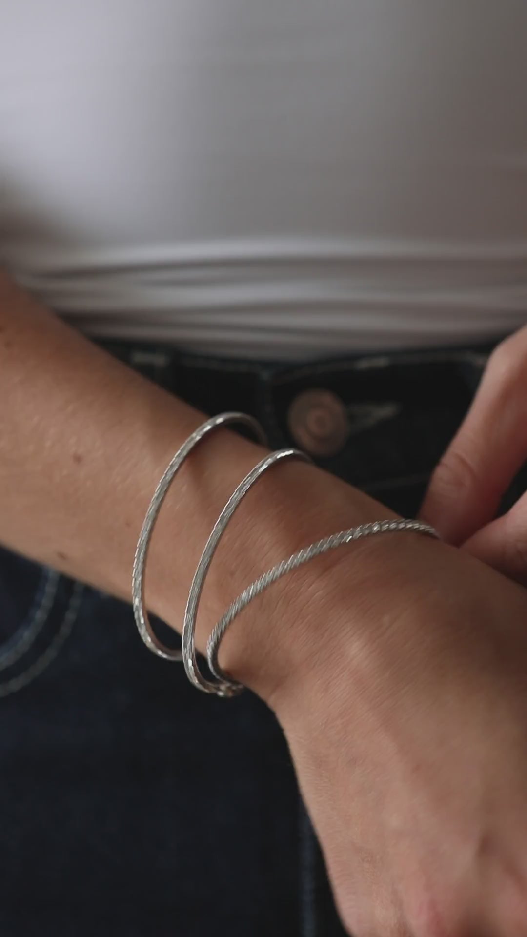 Silver crystal bangle stack video