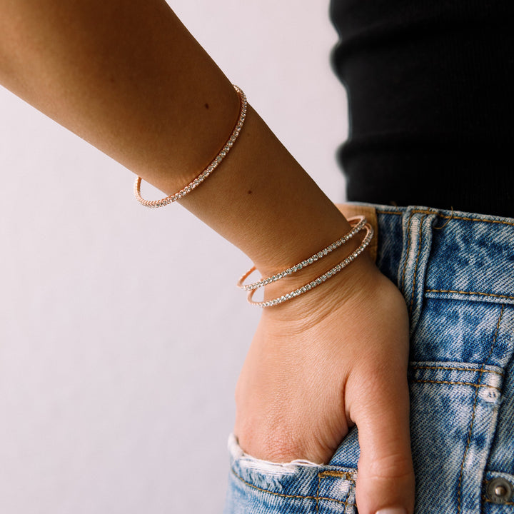 Rose gold classic crystal bangle bracelet lifestyle – Sugar Bean Jewelry